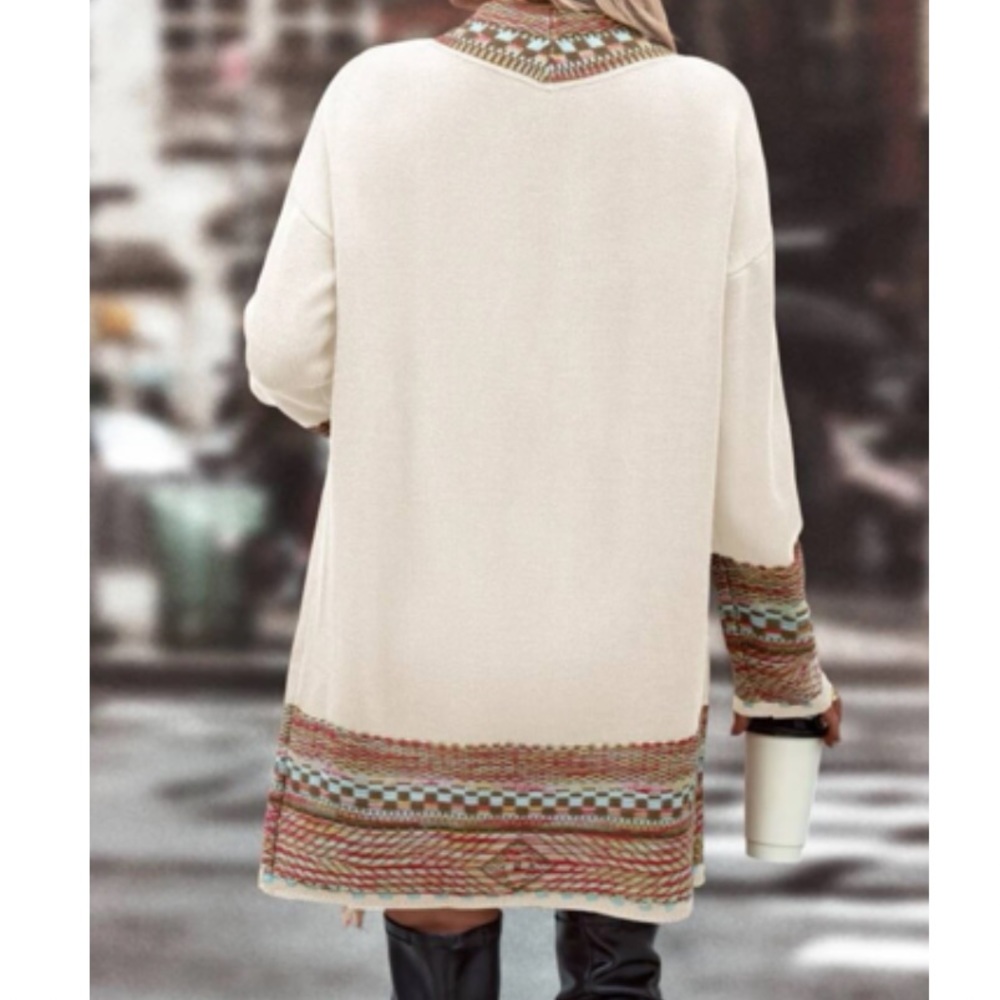 Cozy geo print frill trim cardigan - Picture 3 of 6